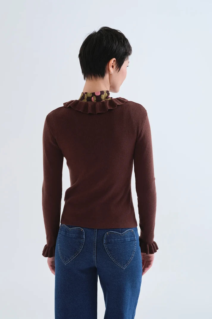 Pull LOUIZON volants chocolat