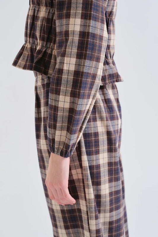 Blouse FANTINE smockée carreaux marron