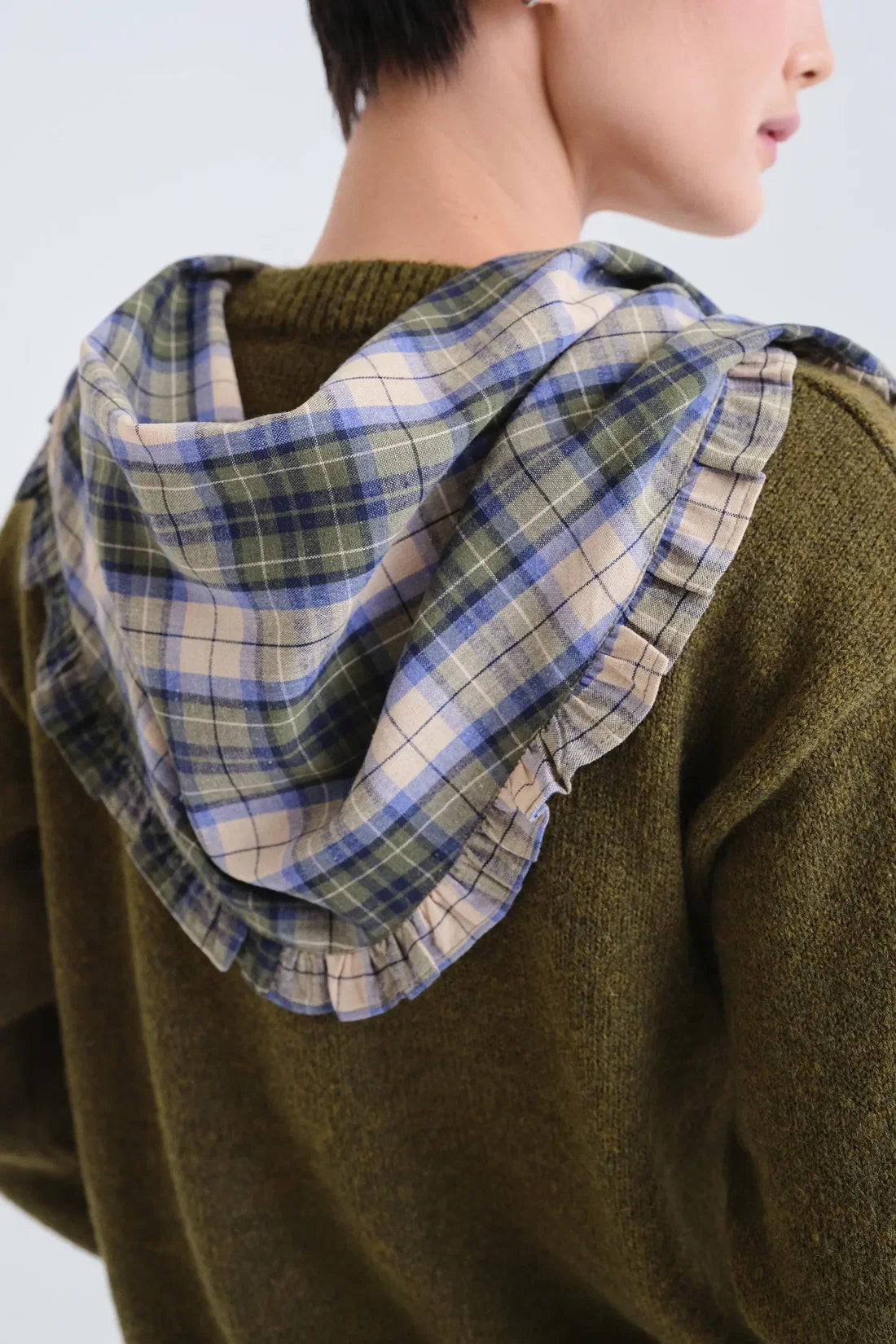 Foulard OLYMPE triangle carreaux vert