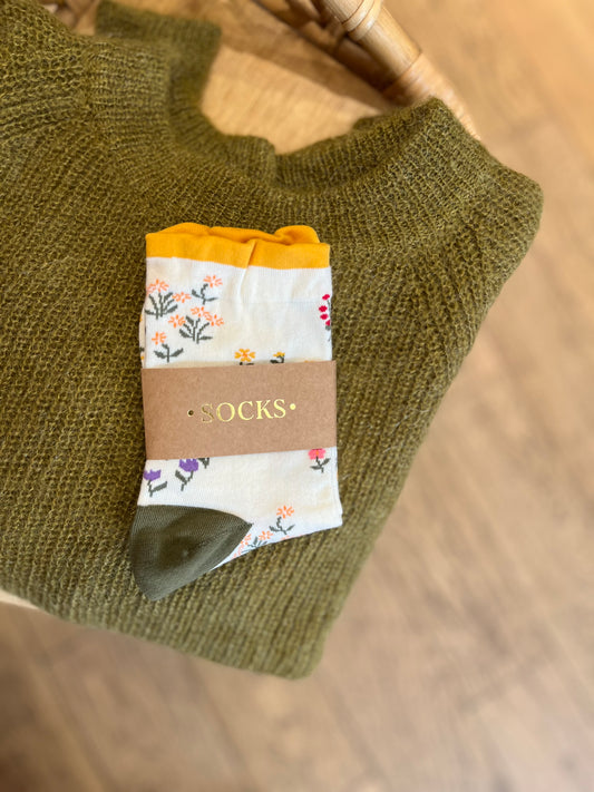 Chaussettes PENELOPE crème/moutarde