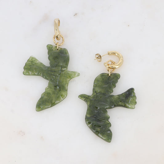 Boucles d'oreilles OISEAU kaki