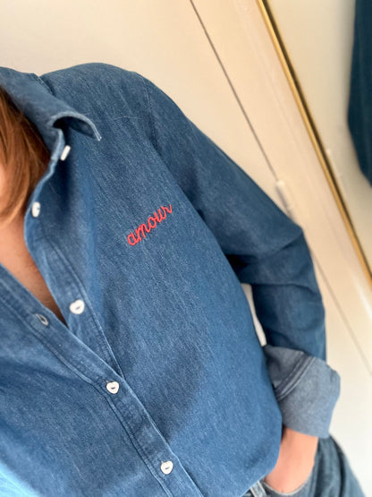 Chemise ERIS denim brodée Amour