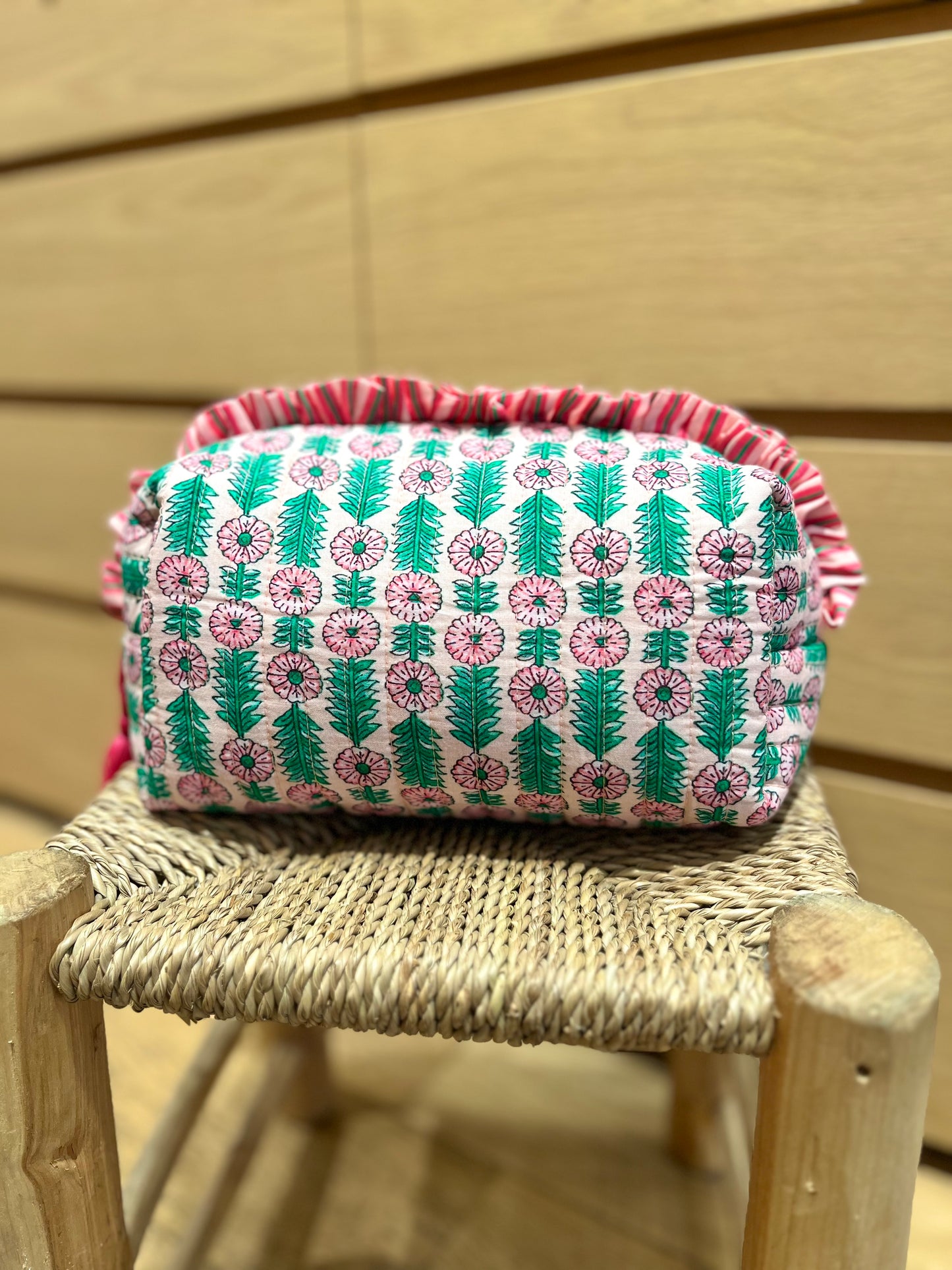 Grande trousse FLEURS rose/verte