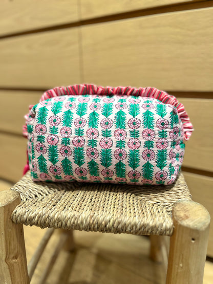 Grande trousse FLEURS rose/verte