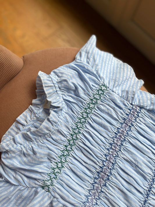 Haut ROMANE smocké bleu