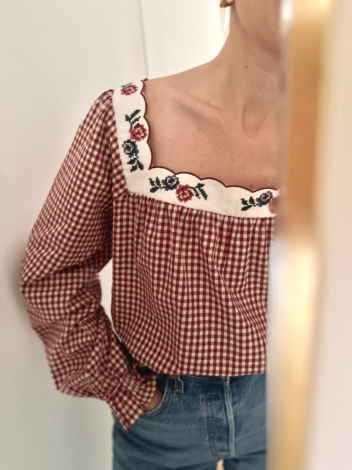 Blouse FAUSTINE vichy brodée
