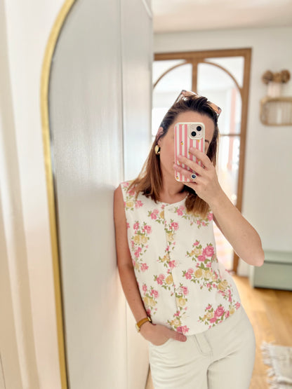 Haut YVONNE fleuri rose