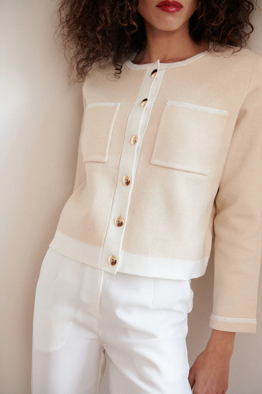 Veste en maille MAGDA beige et écrue