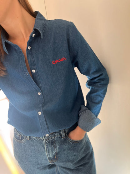 Chemise ERIS denim brodée Amour