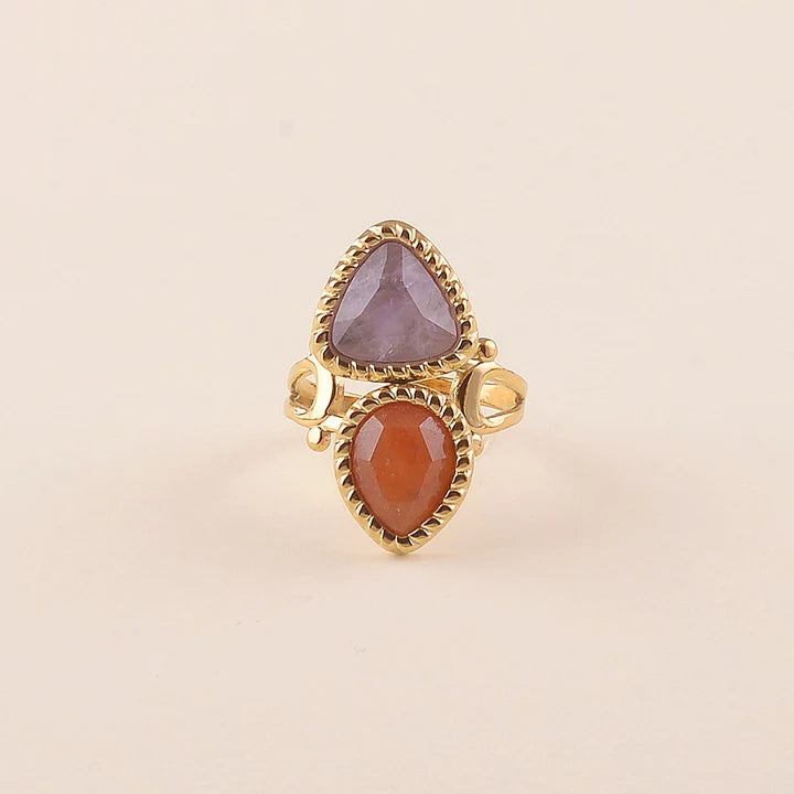 Bague ROXANE duo pierres violettes/orange