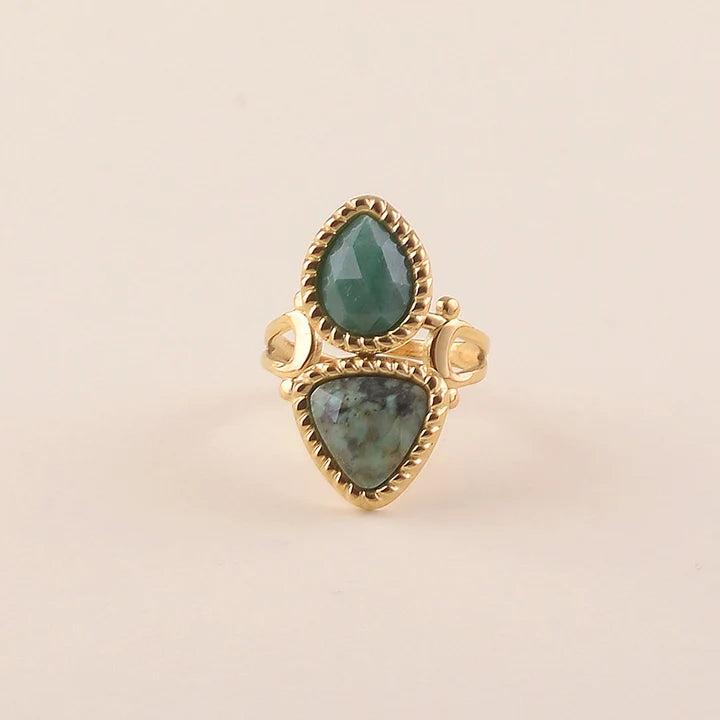 Bague ROXANE duo pierres vertes