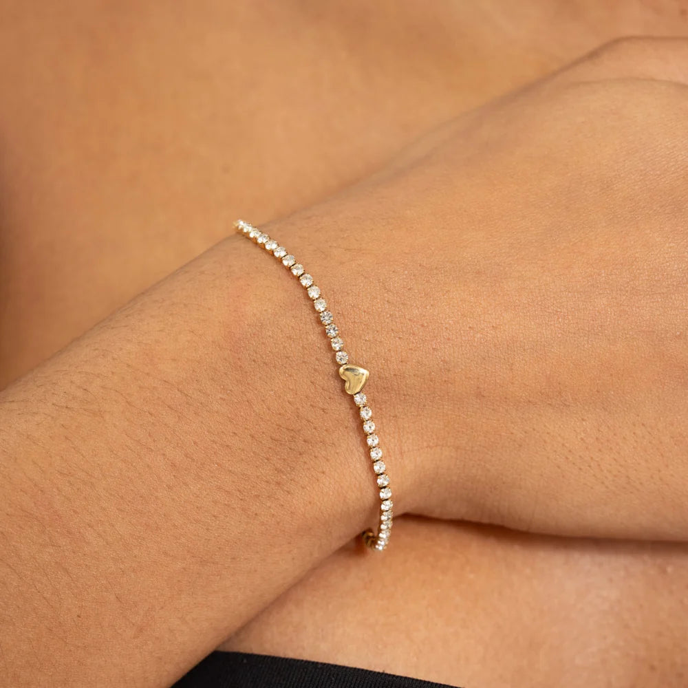 Bracelet LÉANDRE cristaux blanc coeur doré