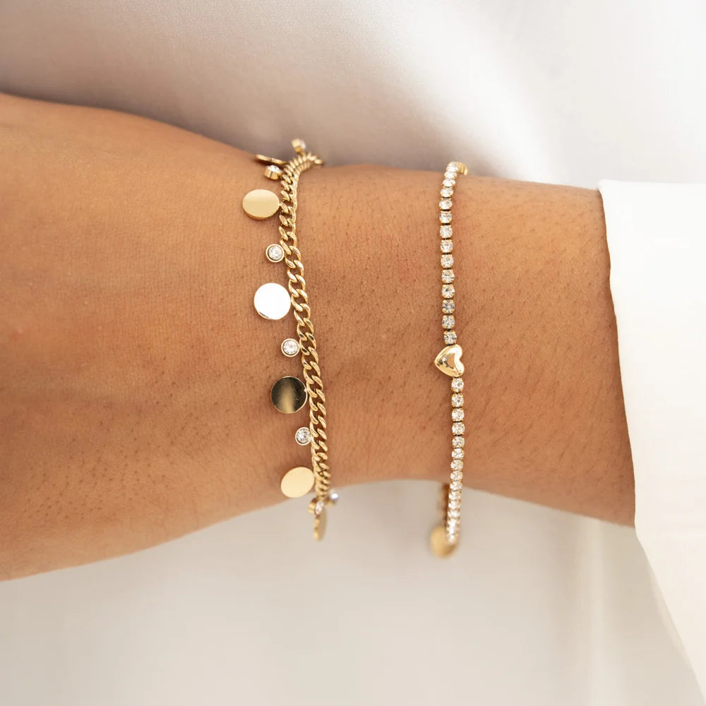 Bracelet LÉANDRE cristaux blanc coeur doré