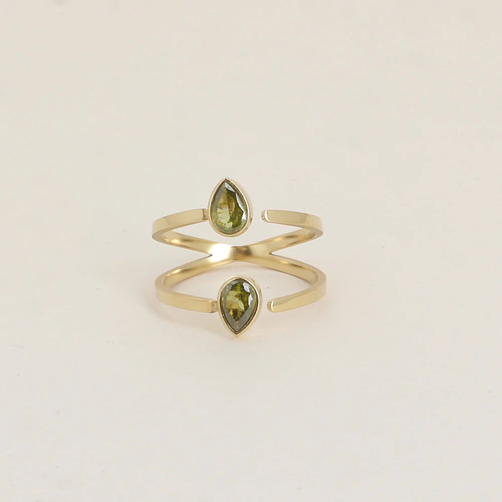 Bague ARTHUR doubles gouttes olive