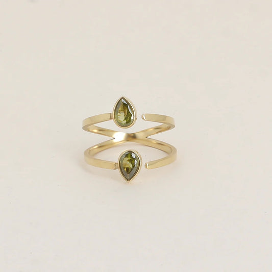 Bague ARTHUR doubles gouttes olive