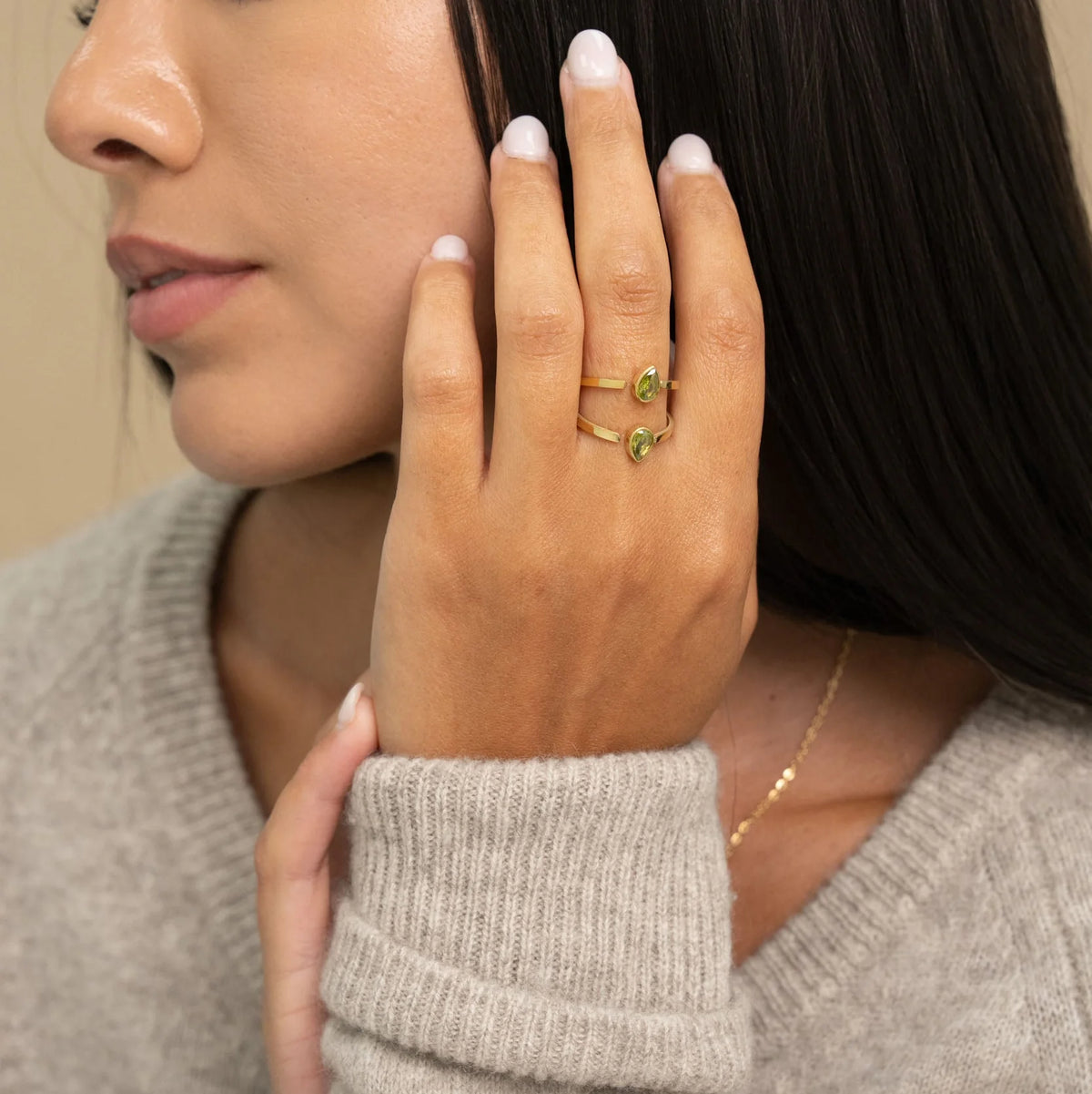 Bague ARTHUR doubles gouttes olive