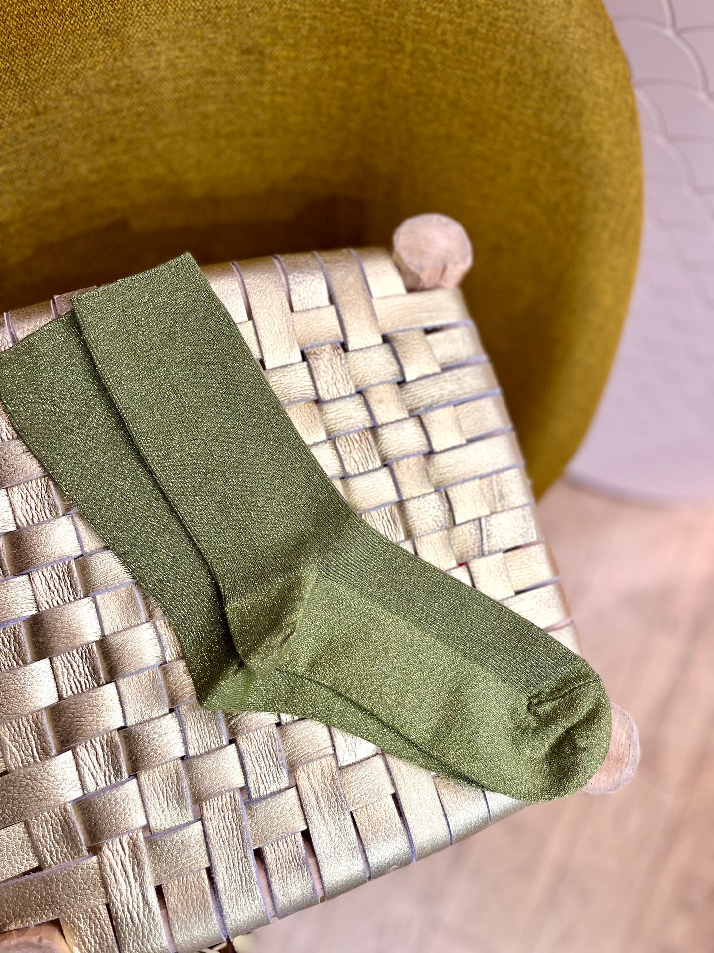 Chaussettes PAULIN olive pailletées