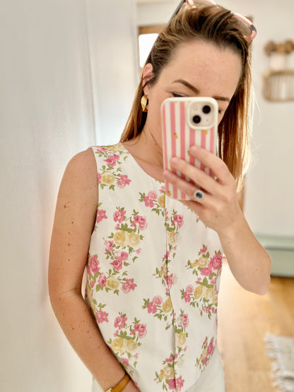 Haut YVONNE fleuri rose