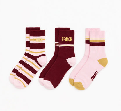 Coffret chaussettes GAËL bordeaux/rose