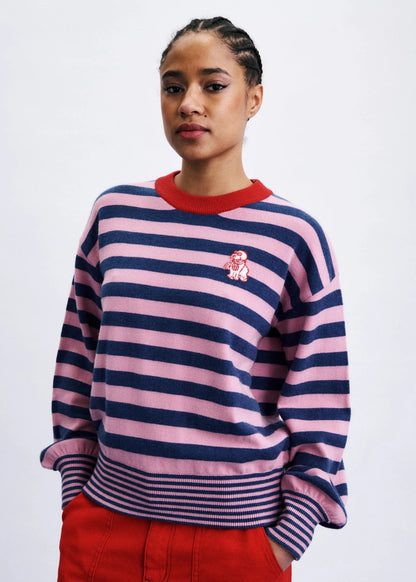 Pull AKITA rayé rose/bleu