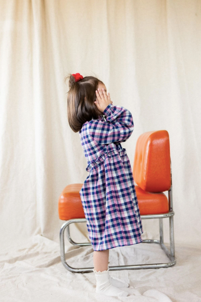 Blouse SANJANAI kid carreaux bleu/rose