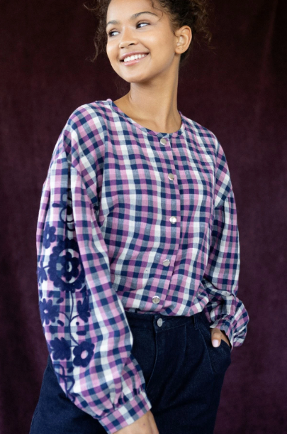 Chemisier BINU carreaux rose