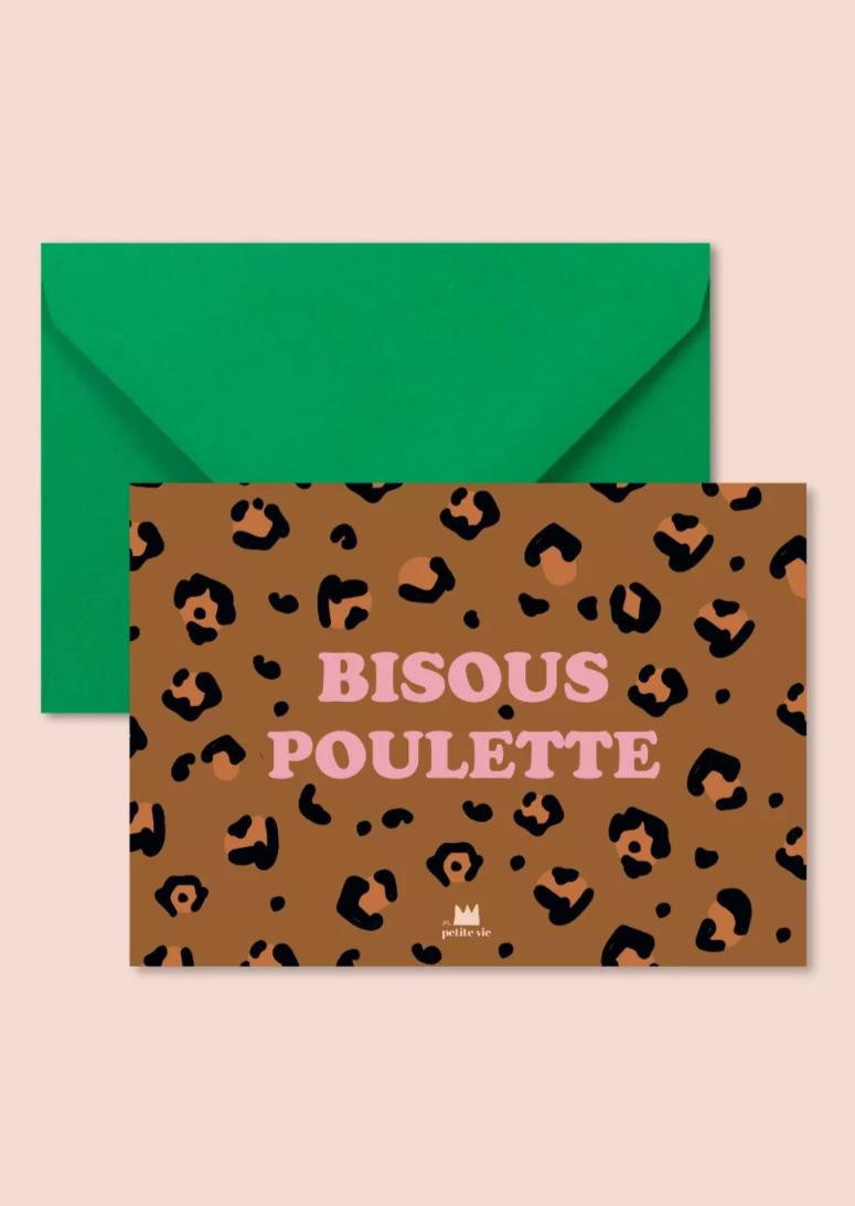Carte postale BISOUS POULETTE léopard