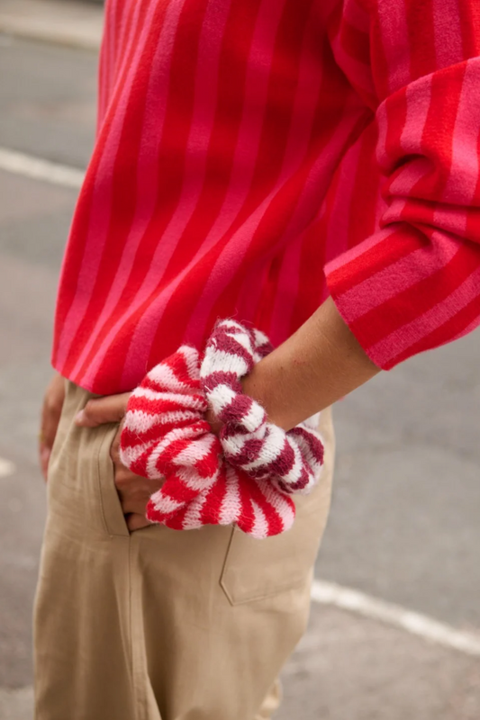 Chouchou tricot rayé bordeaux/blanc