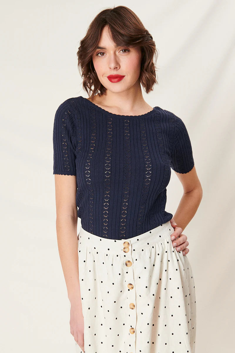 Pull LUCIE ajouré marine