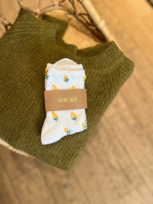 Chaussettes FLORAL fleurs jaune