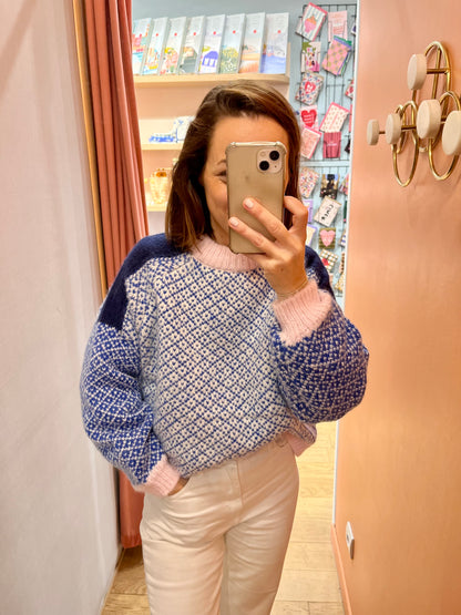 Pull REMIX bleu/rose