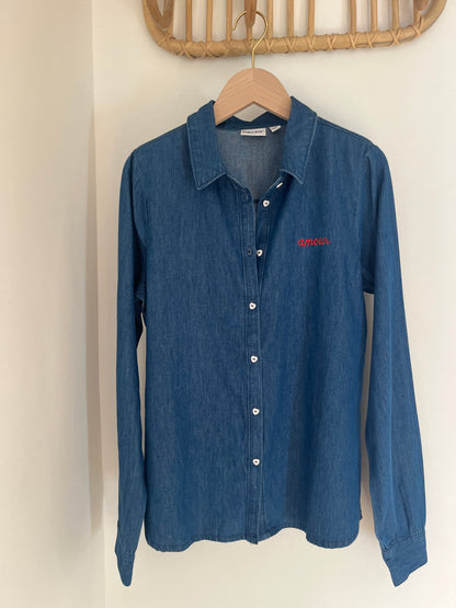 Chemise ERIS denim brodée Amour