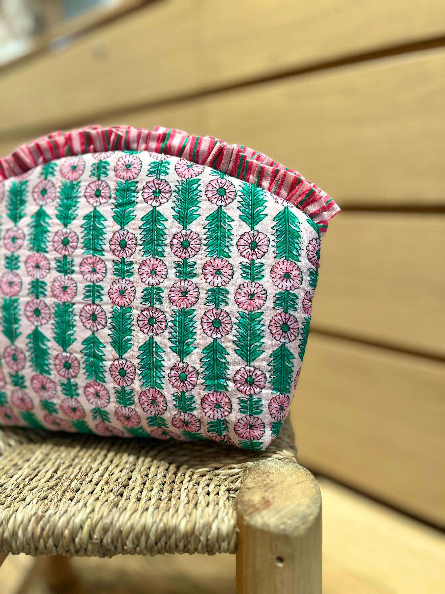 Trousse FLEURS rose/verte