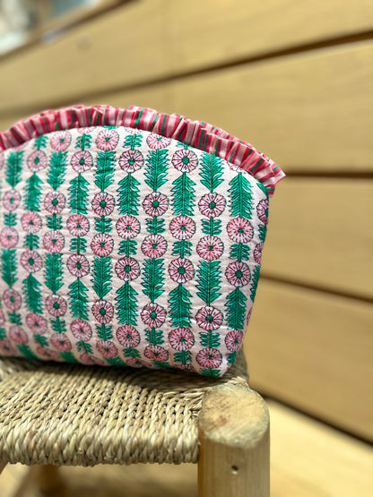 Trousse FLEURS rose/verte