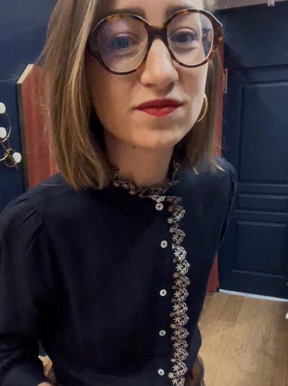 Chemisier AGNÈS brodé marine