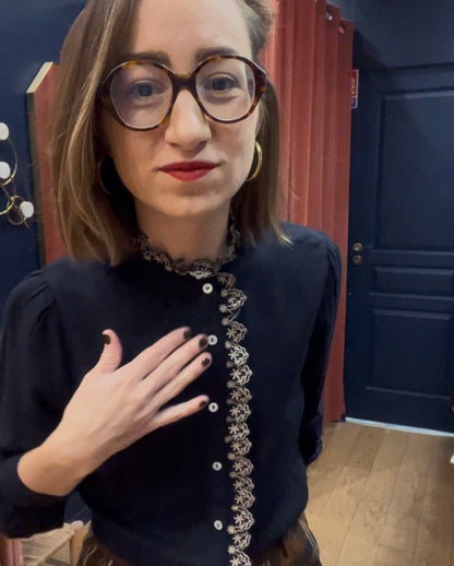 Chemisier AGNÈS brodé marine