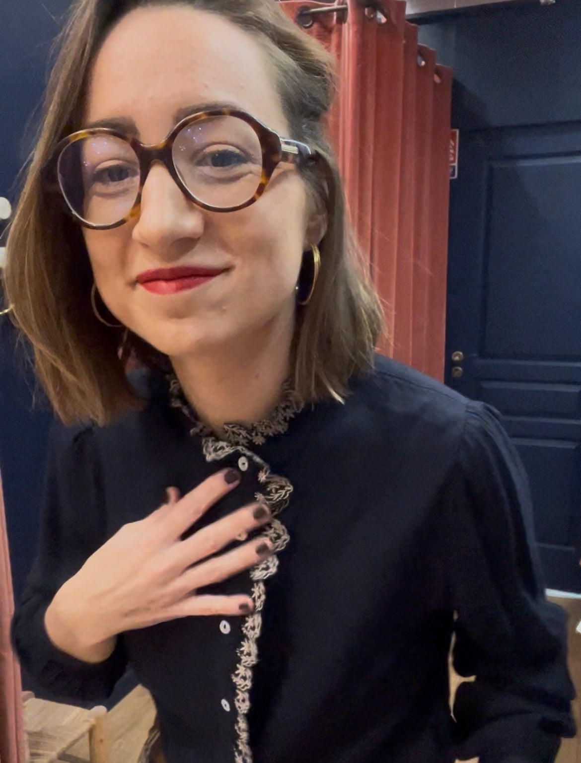 Chemisier AGNÈS brodé marine