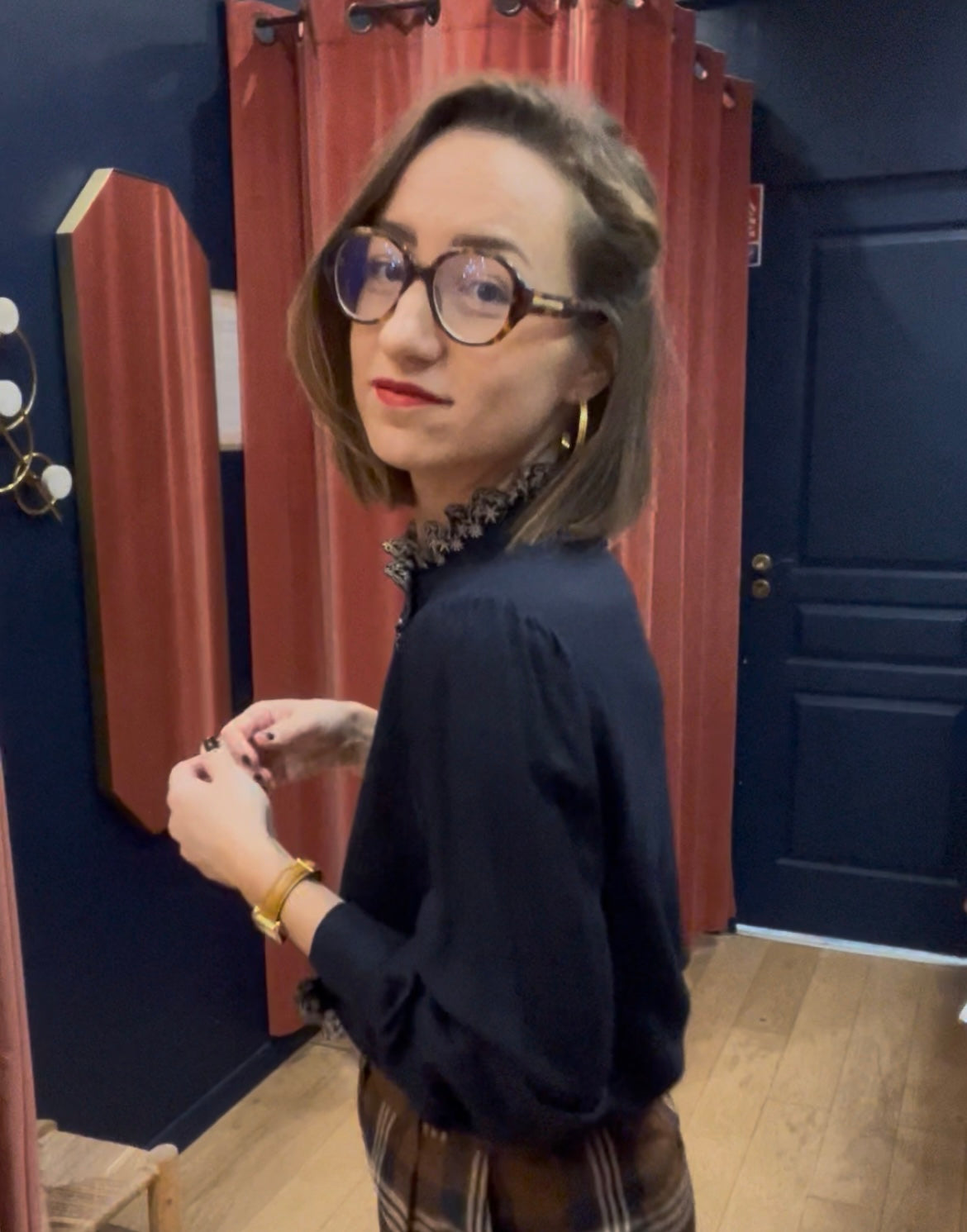 Chemisier AGNÈS brodé marine