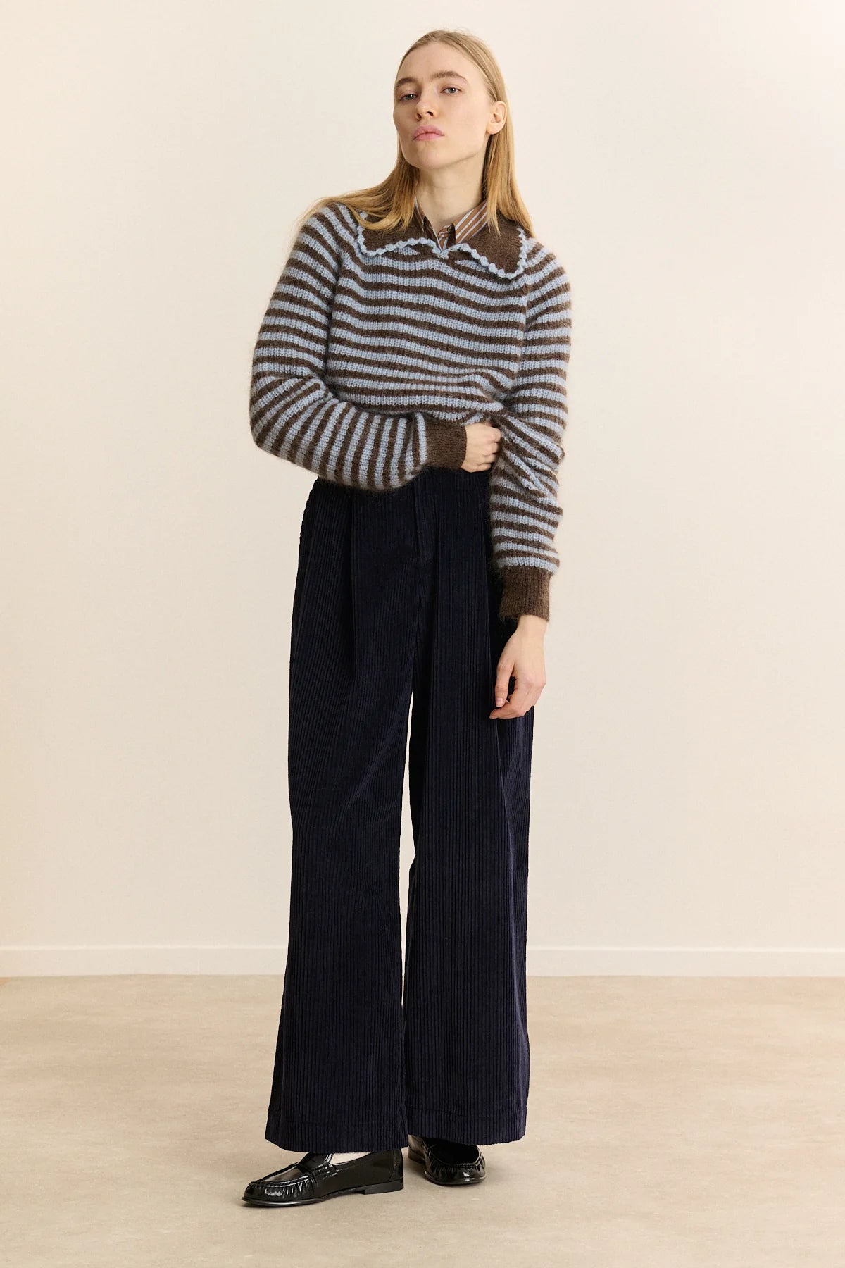 Pull DOLORES rayé bleu/chocolat