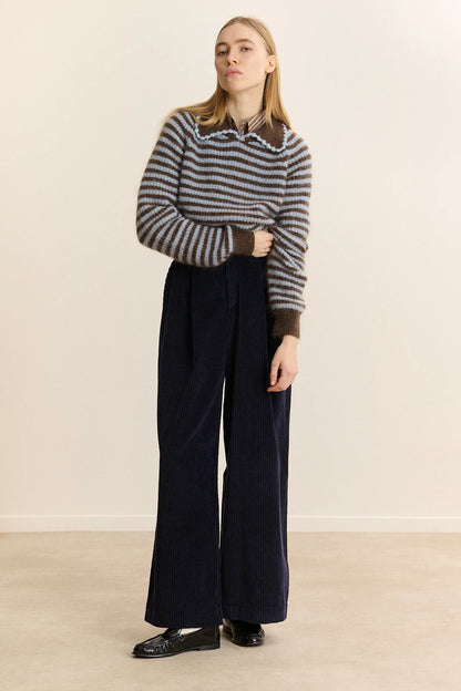Pull DOLORES rayé bleu/chocolat