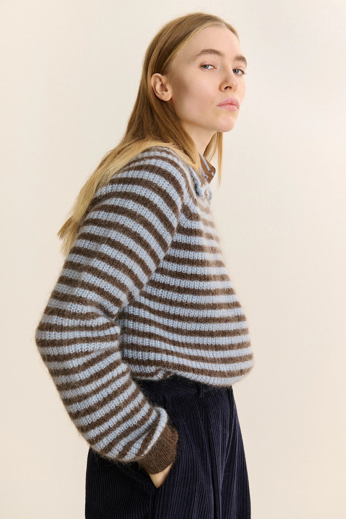 Pull DOLORES rayé bleu/chocolat