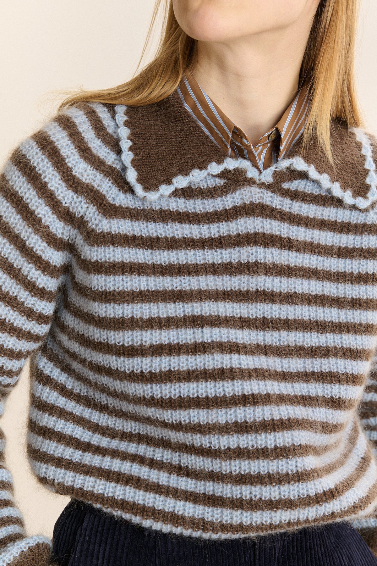 Pull DOLORES rayé bleu/chocolat