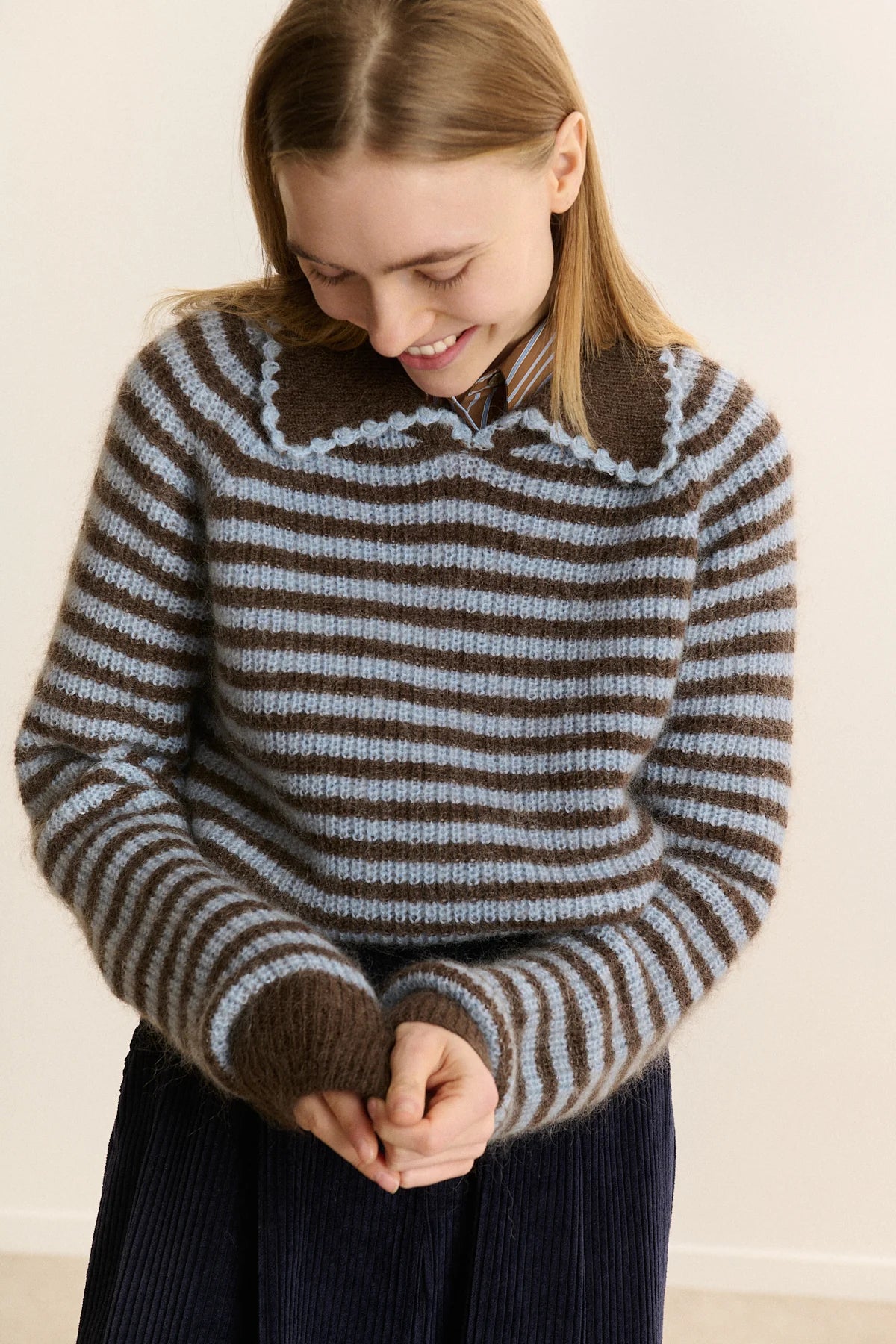 Pull DOLORES rayé bleu/chocolat