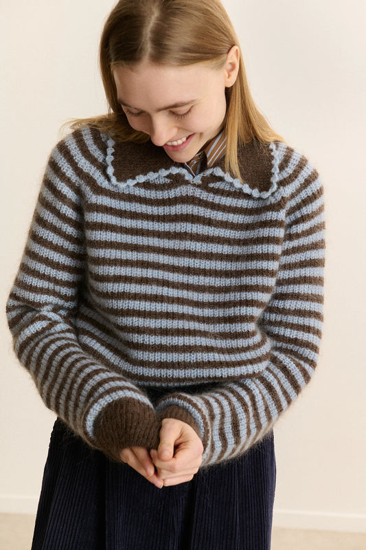 Pull DOLORES rayé bleu/chocolat
