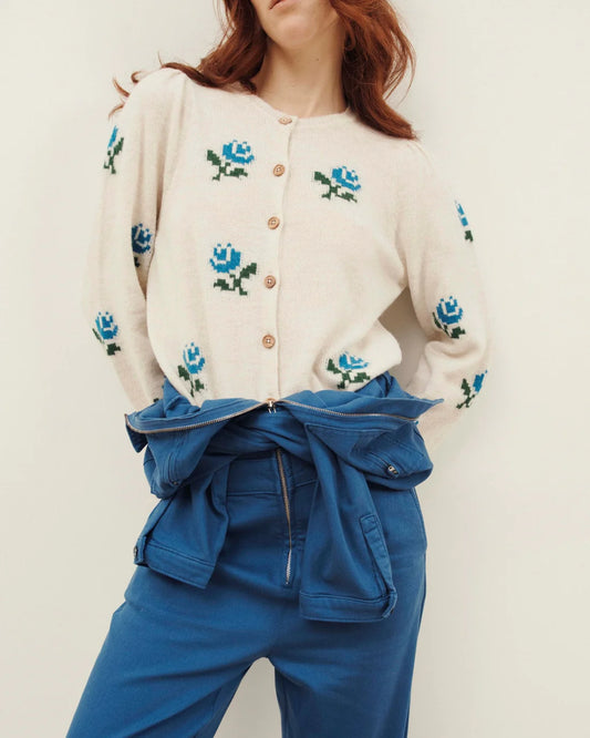 Cardigan CALIZIA fleurs écru