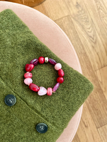 Bracelet EMMA perles coeur rouge/rose
