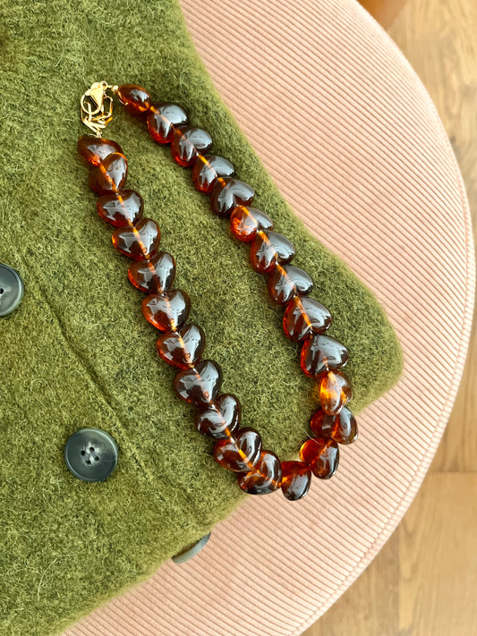 Collier HECTOR coeurs marrons