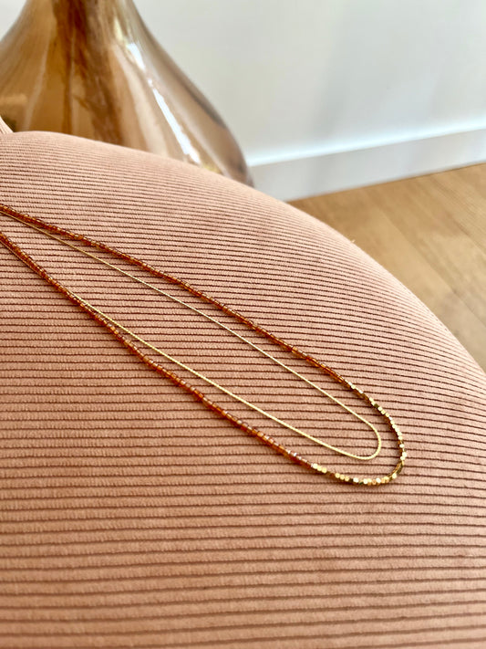 Collier double SARAH perles marrons