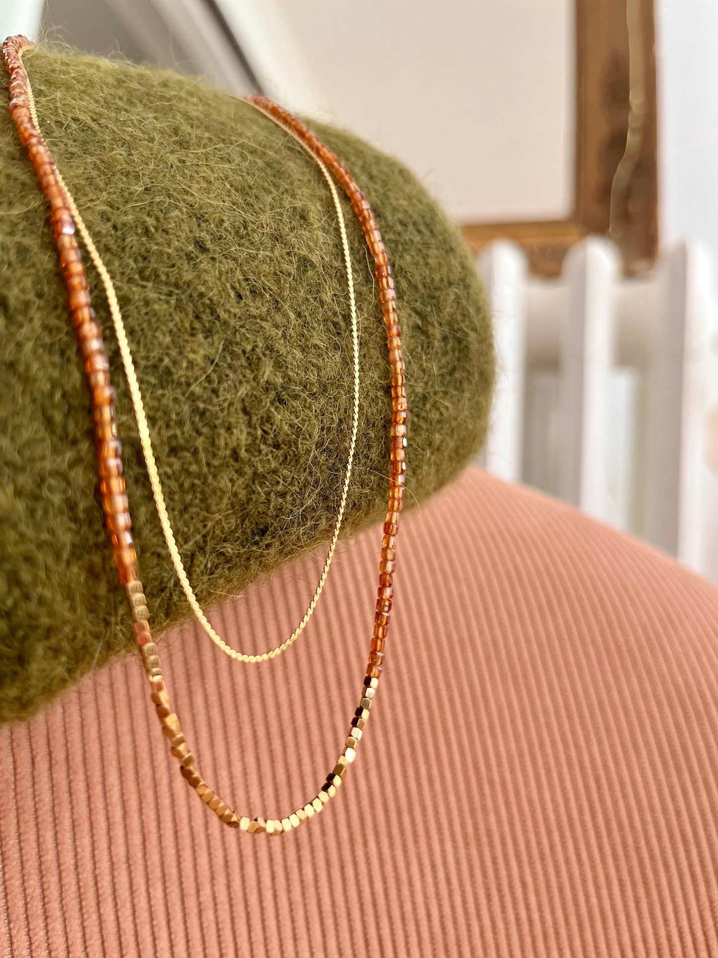 Collier double SARAH perles marrons
