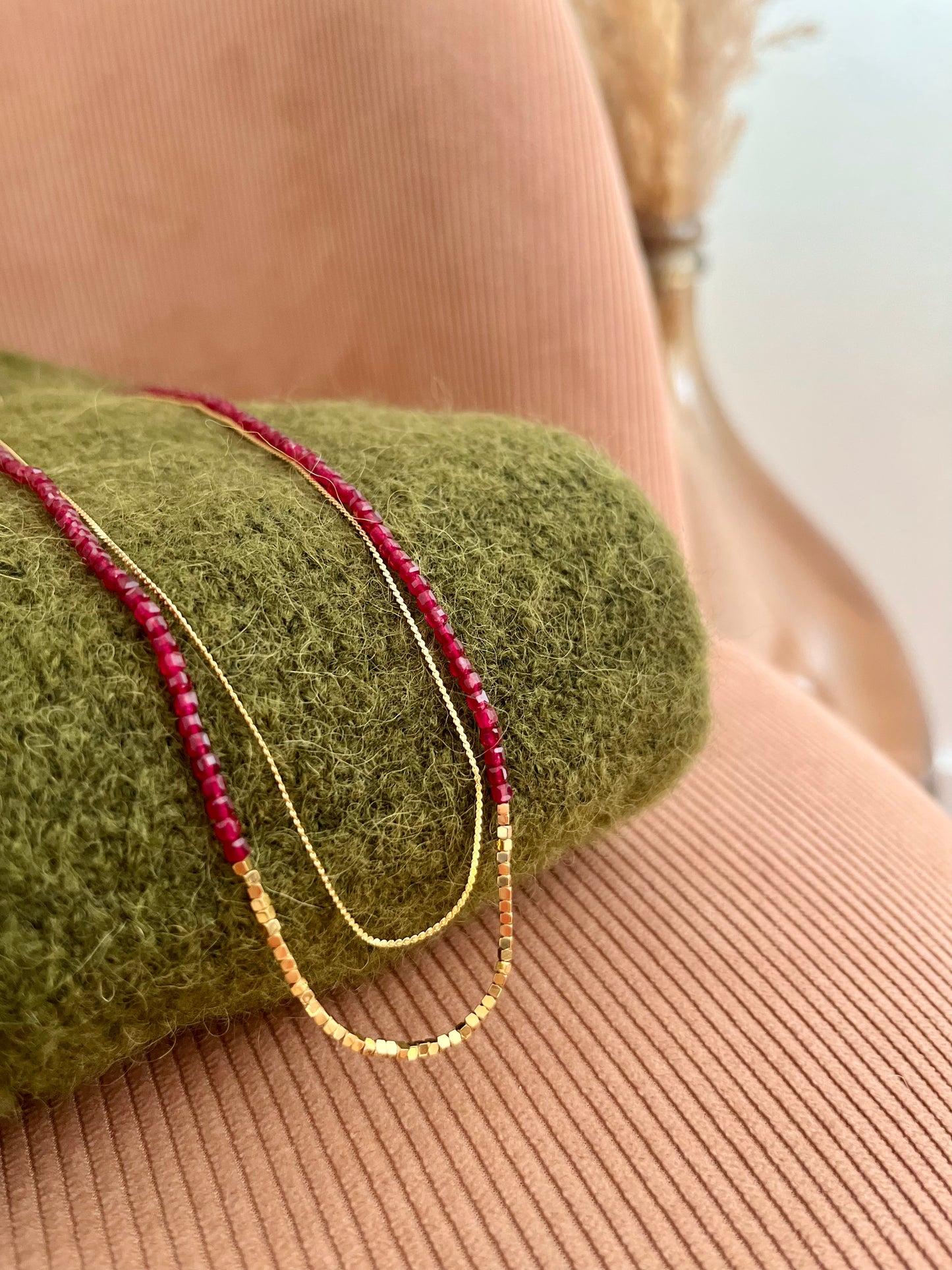Collier double SARAH perles rouges